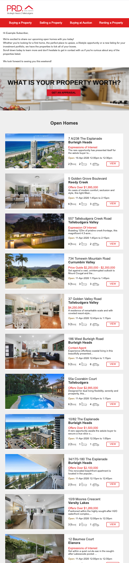 iRealty x PRD open homes newsletter example 3