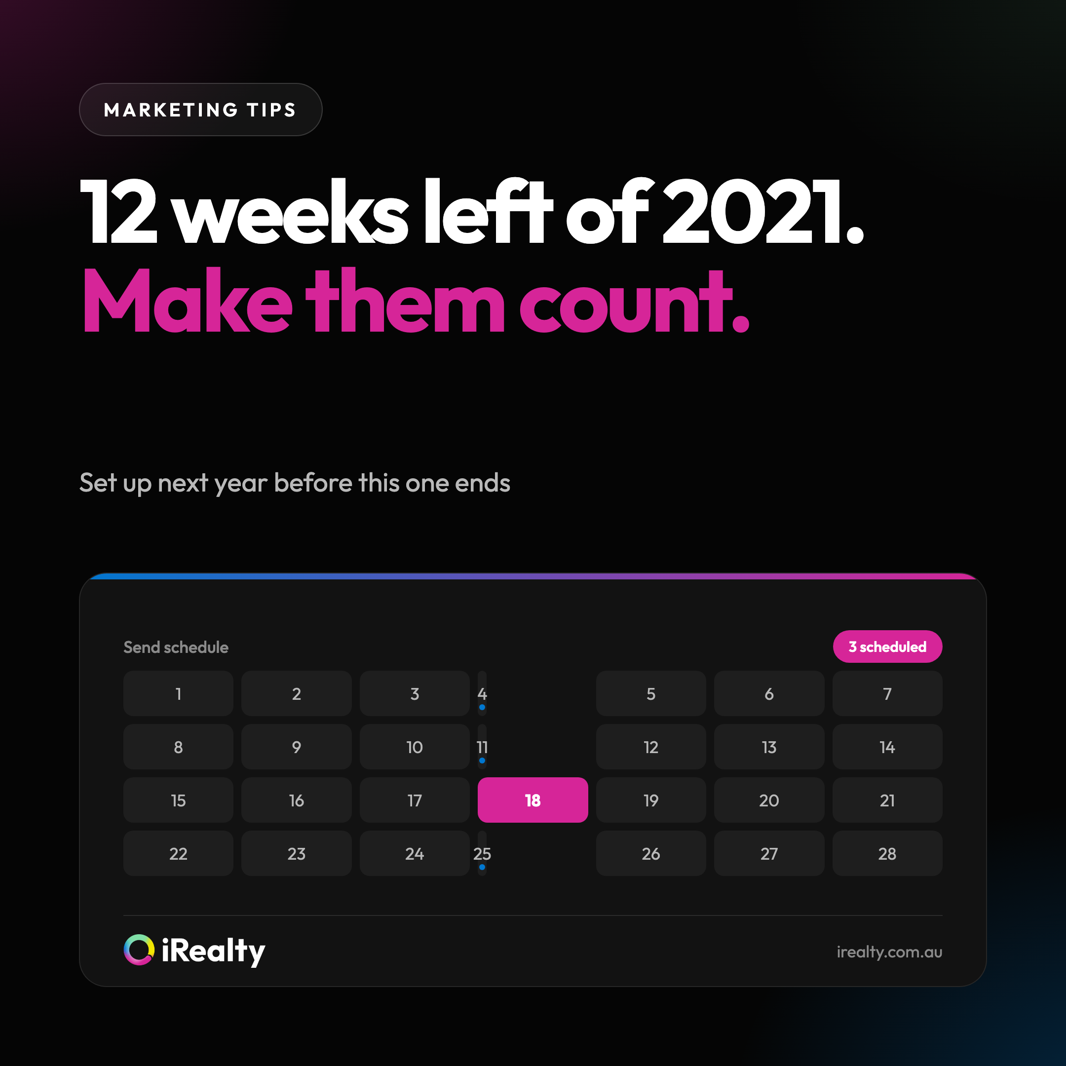 12 weeks left of 2021. Make them count. | iRealty